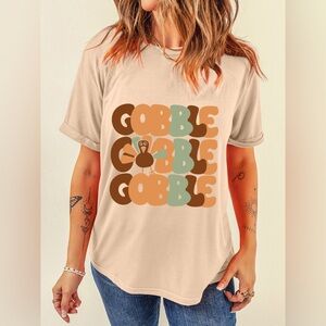GOBBLE Turkey Graphic Thanksgiving Round Neck Tee